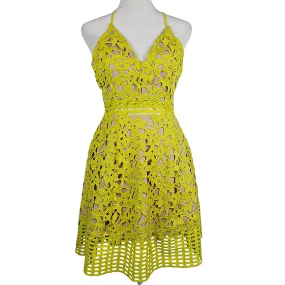 Lover + Friends Dresses & Skirts - Lovers + Friends Womens XS Sundress Neon Yellow/Green Floral Lined Lacey Strappy
